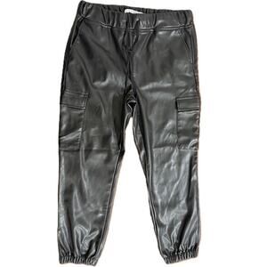 Tinseltown Black Faux Leather Wide Leg Cargo Pants